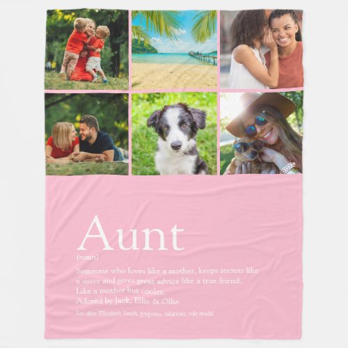 Aunt Auntie Definition 6 Photo Collage Pink Fleece Blanket
