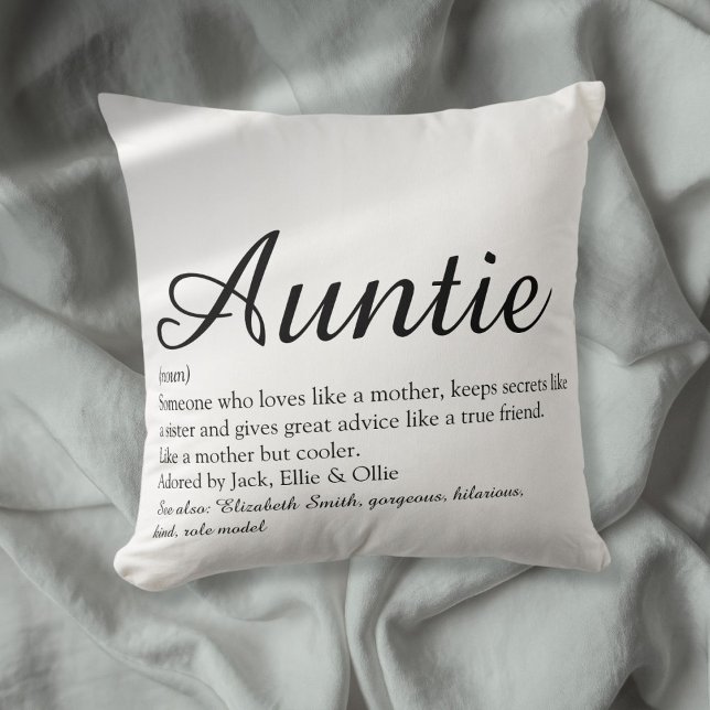 Aunt Auntie Definition Black and White Chic Script Throw Pillow (Aunt Auntie Definition Black and White Chic Script Throw Pillow)