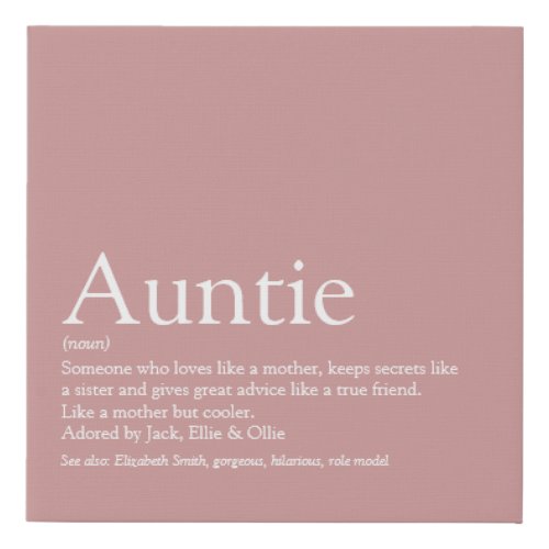 Aunt Auntie Definition Modern Dusty Rose Pink Faux Canvas Print