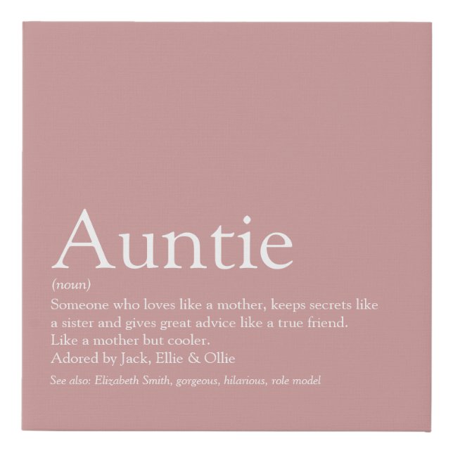 Aunt Auntie Definition Modern Dusty Rose Pink Faux Canvas Print (Front)