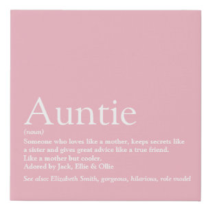 Aunt Auntie Definition Modern Girly Pink Fun Faux Canvas Print