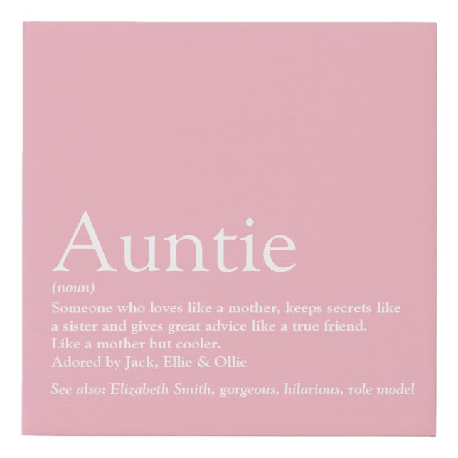 Aunt Auntie Definition Modern Girly Pink Fun Faux Canvas Print (Front)