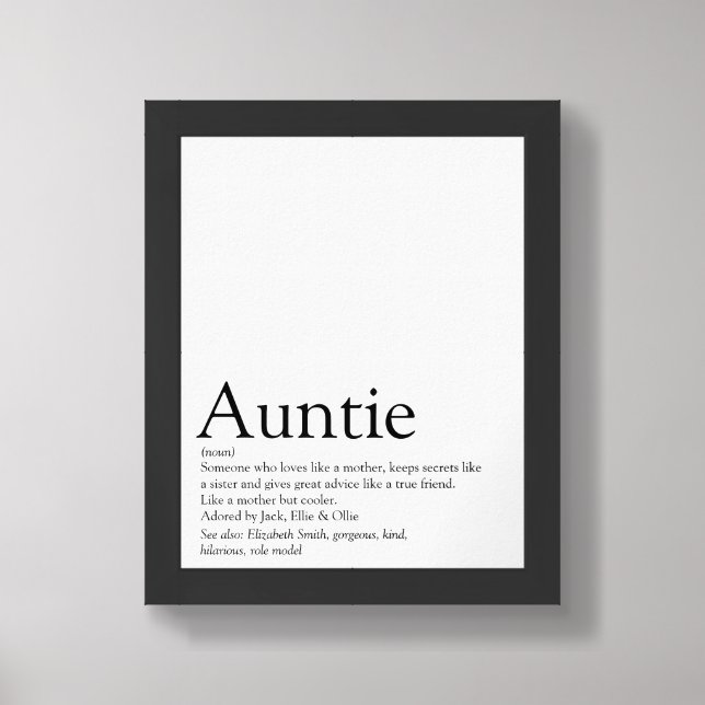 Aunt Auntie Definition Modern Typographic Framed Art (Framed Front)