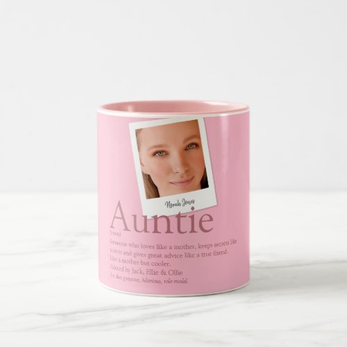 Aunt Auntie Definition Photo Modern Fun Pink Two_Tone Coffee Mug