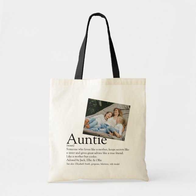 Aunt Auntie Definition Photo Persoanlized Tote Bag (Front)
