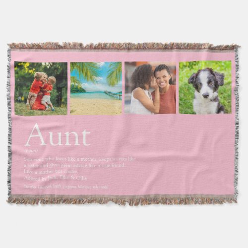 Aunt Auntie Definition Pink Photo Collage Throw Blanket