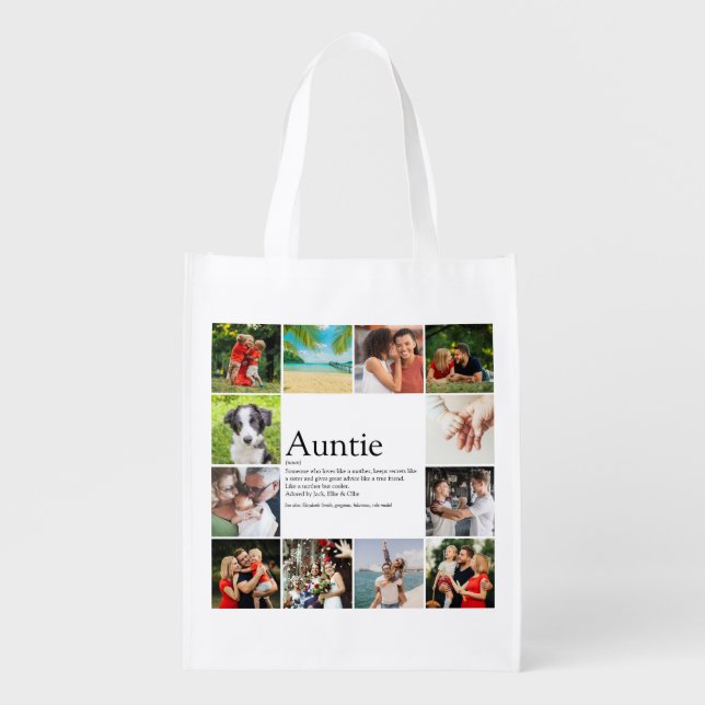 Aunt Auntie Definition Quote Photo Collage Grocery Bag (Front)