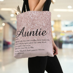 Aunt Auntie Definition Script Rose Gold Glitter Tote Bag