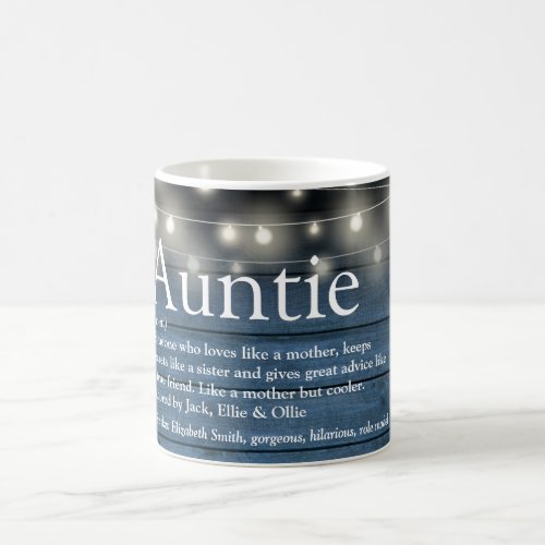 Aunt Auntie Definition String Lights Rustic Blue Coffee Mug