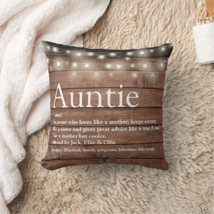 Aunt Auntie Definition String Lights Rustic Wood Throw Pillow