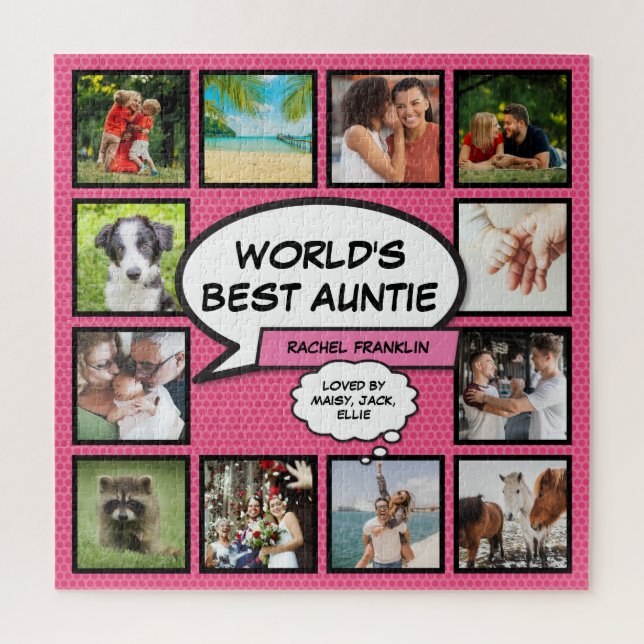 Aunt Auntie Fun Pink Photo Collage Comic Book  Jigsaw Puzzle (Vertical)
