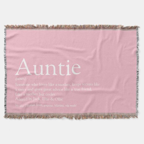 Aunt Auntie Girly Pink Modern Fun Cool Throw Blanket