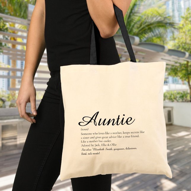 Aunt Auntie Personalized Definition Quote Script Tote Bag (Aunt Auntie Personalized Definition Quote Script Tote Bag)