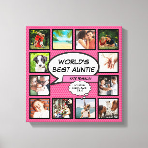 Aunt Auntie Pink Modern Cool Fun Photo Collage Canvas Print