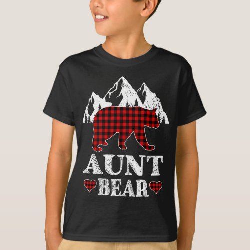 Aunt Bear Christmas Pajama Red Plaid Buffalo Match T_Shirt