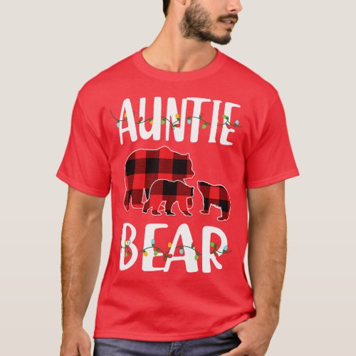 Aunt Bear Red Plaid Christmas Pajama Matching Fami T_Shirt