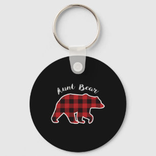 Aunt Bear Women Red Plaid Christmas Pajama Gift Keychain