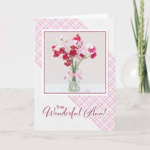 Aunt Birthday Card Vase of Sweetpeas Flowers
