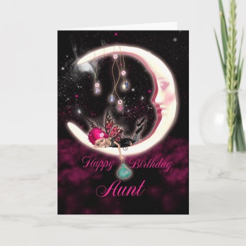 Aunt Birthday Card With Fantasy Moon Fairy