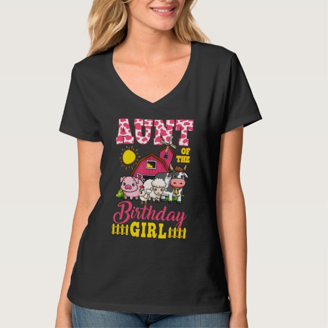 Aunt Birthday Farm Animals Girl Matching Birthday  T-Shirt (Front)