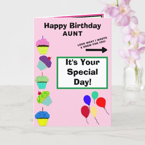 Aunt Birthday Pink Cupcake Tower NAME Card
