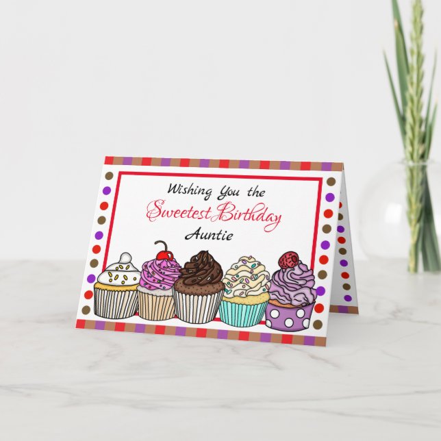 Aunt Birthday | Whimsical Cute Cupcakes Card (Front)