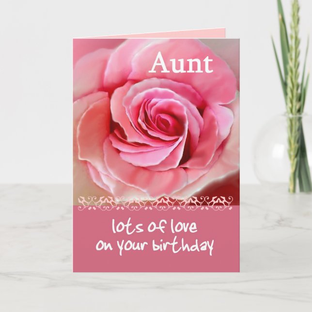 AUNT Birthday with Pink Rose and Lace Card (Front)
