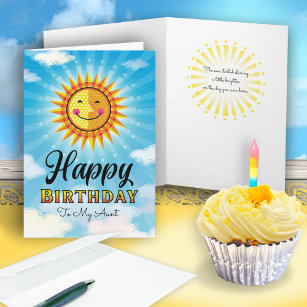 Aunt Birthday Yellow Orange Smiling Sun Card
