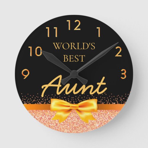Aunt black gold rose gold bow elegant round clock