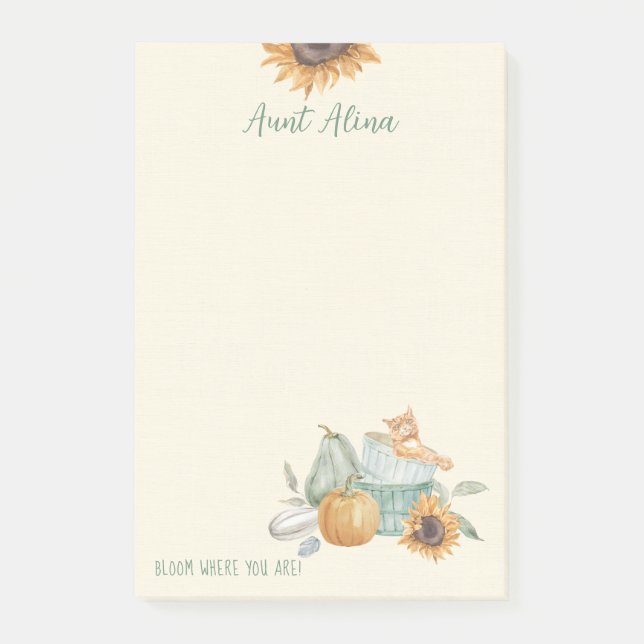 Aunt Bloom Where You Are Sunflower Autumn Post-it Notes (Front)