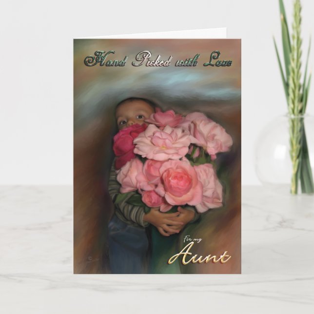 Aunt Bouquet of Love Toddler hugging roses Card (Front)