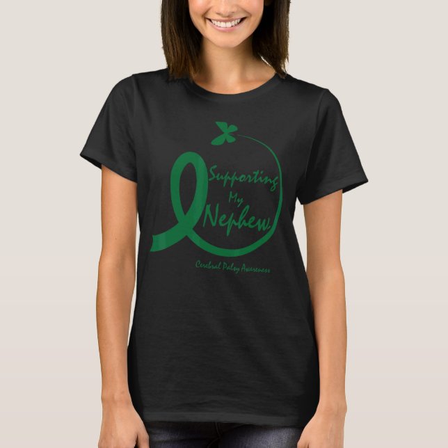 Aunt Butterfly Green Awareness Ribbon Nephew Cereb T-Shirt (Front)
