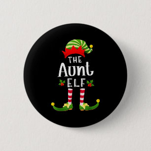 Aunt Christmas Elf Matching Pajama X-mas Party  Button