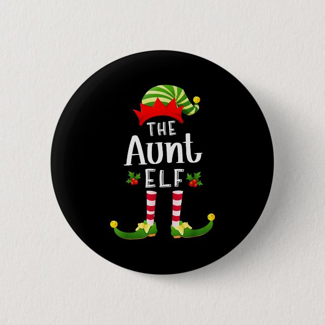Aunt Christmas Elf Matching Pajama X-mas Party  Button (Front)