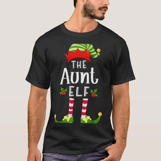 Aunt Christmas Elf Matching Pajama X-mas Party  T-Shirt (Front)