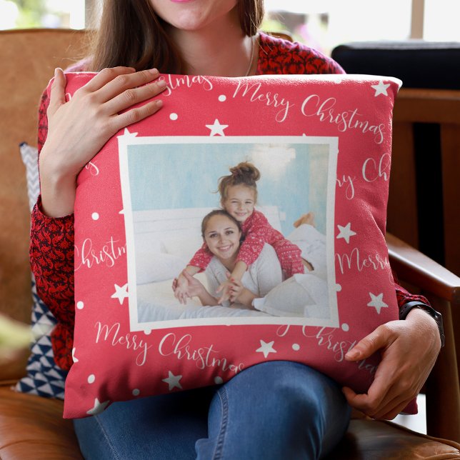 Aunt Christmas Gift Custom Photo Throw Pillow (Aunt Niece Custom Photo Red Christmas Throw Pillow
)