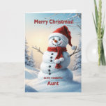 Aunt Christmas Snowman  Holiday Card<br><div class="desc">A festive winter scene showing a cheerful snowman in a red hat and scarf. Wish your aunt a merry Christmas with a lovely snowman card.</div>