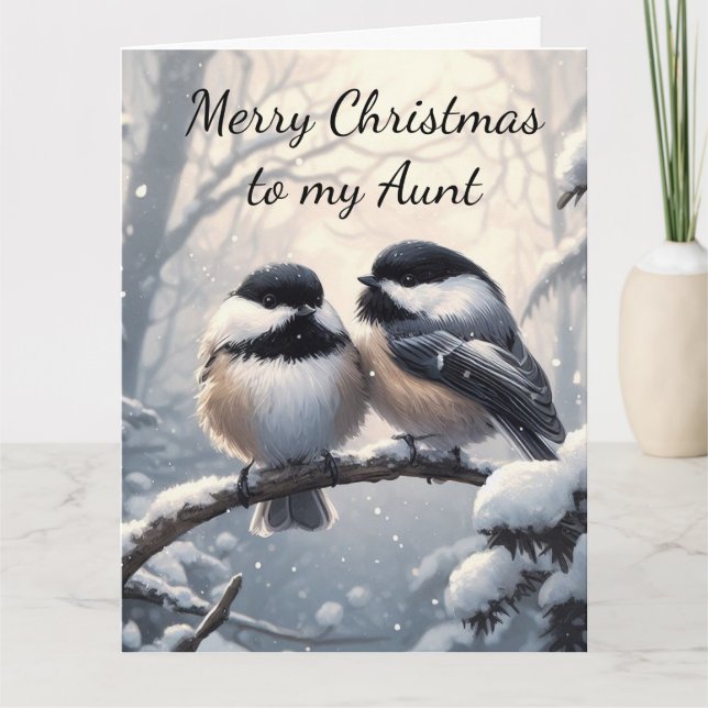 Aunt Christmas Wishes & Love Chickadee Bird Card (Front)
