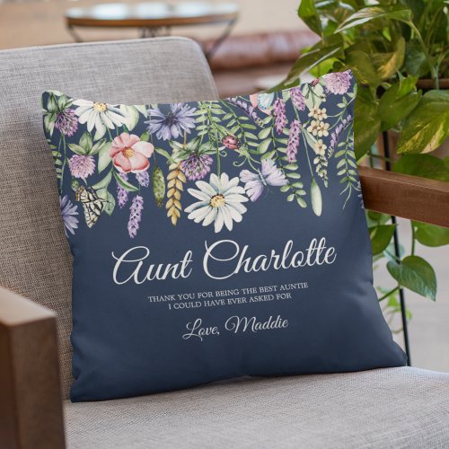 Aunt Custom Message From Niece Wildflowers Throw Pillow