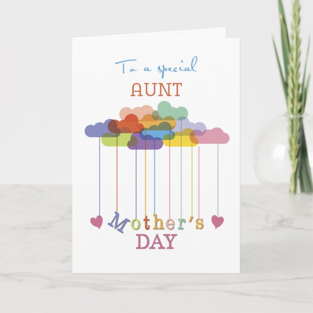 Aunt, Cute Mother's Day Rainbow Clouds and Hearts Card (Front)