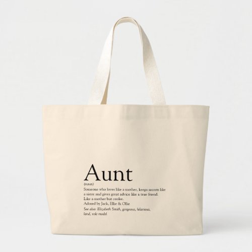 Aunt Definition Quote Modern Black and White Large Tote Bag
