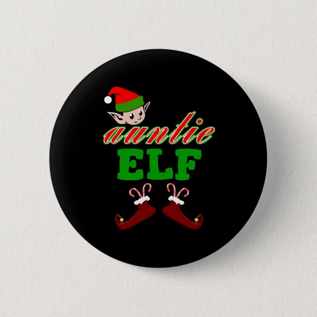 Aunt Elf Christmas Gift Button (Front)