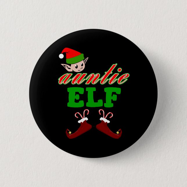 Aunt Elf Christmas Gift Button (Front)