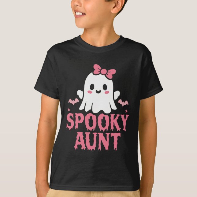 Aunt Family Cute Pink White Ghost Boo Halloween  T-Shirt (Front)