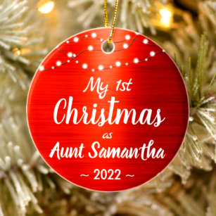 Aunt First Christmas String Lights Name Photo Ceramic Ornament