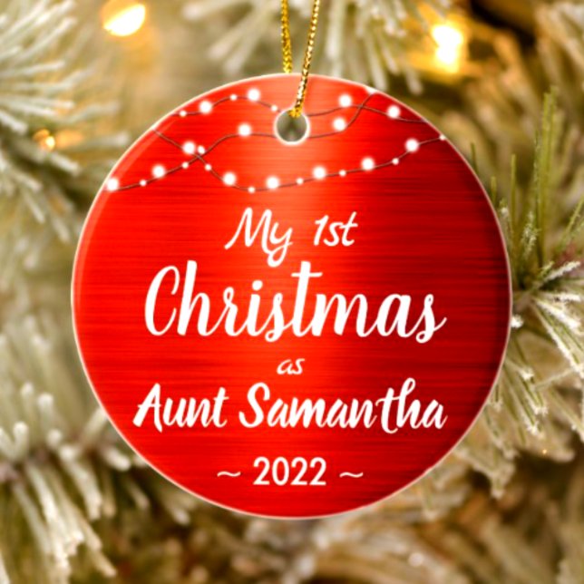 Aunt First Christmas String Lights Name Photo Ceramic Ornament (Creator Uploaded)