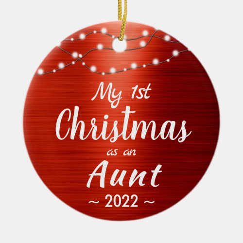 Aunt First Christmas String Lights Photo Ceramic Ornament