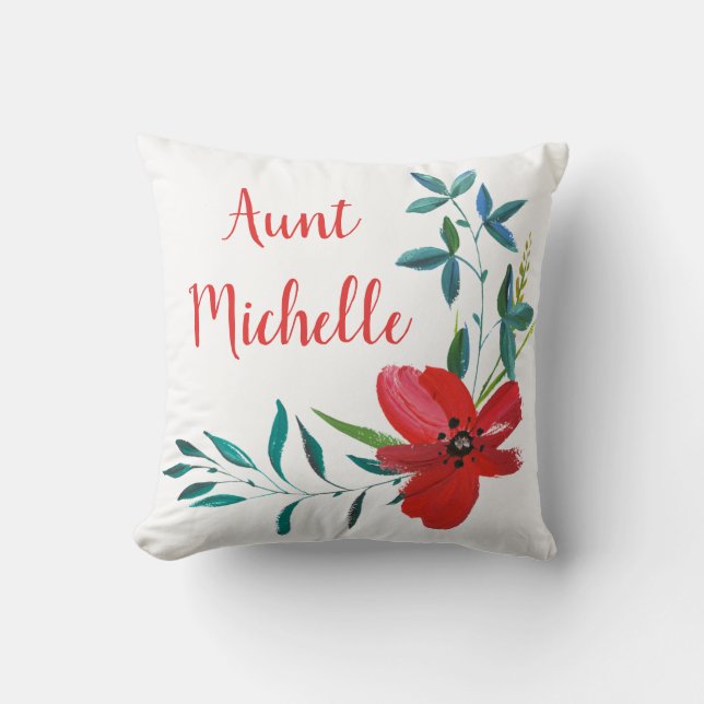 Aunt Floral Name Typography Throw Pillow (Front)