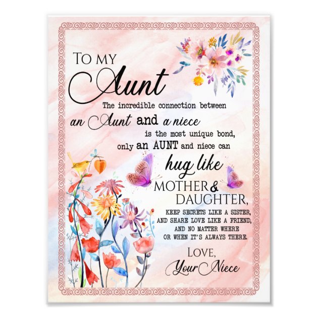 Aunt Gifts | Letter To My Aunt Love From Niece Photo Print | Zazzle