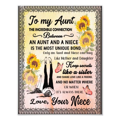 Aunt Gifts  Letter To My Aunt Love From Niece Photo Print